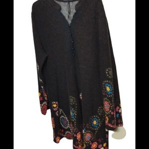 ICE SILK V-Neck Button Closure Floral Boho Sweater Dress.. Size:2XL